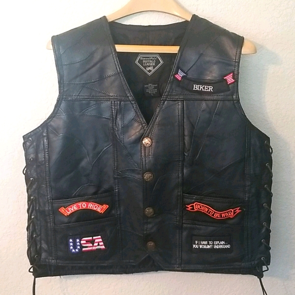 Other - MOTORCYCLE Buffalo Leather Riding Patch Vest Large